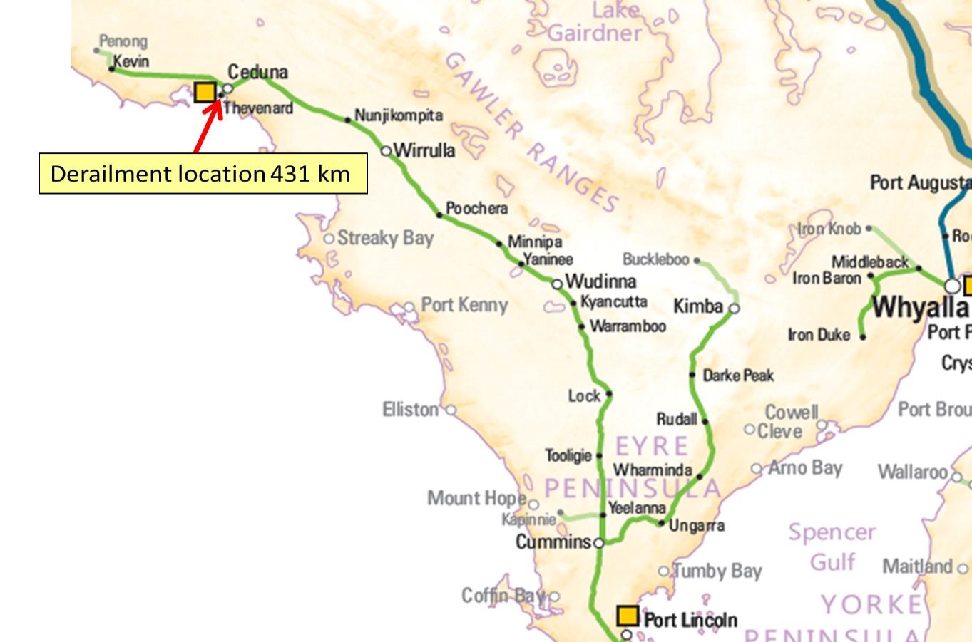 Figure 1: Derailment location map - South Australia